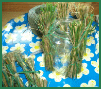 Rootkohlglas mit Gräsern